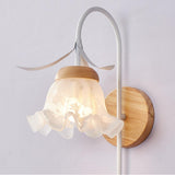 Elegant Curved Metal Arm Floral Wood Wall Sconce Image - 8