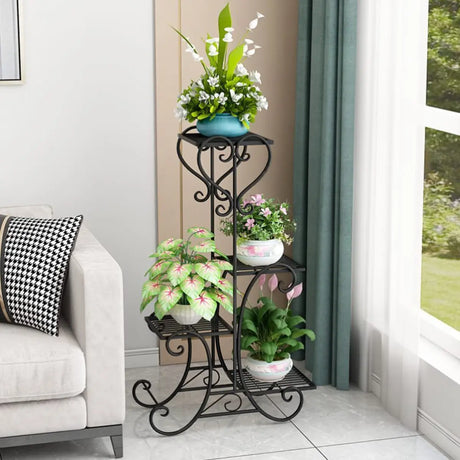 Elegant Curved Metal Base Floor Plant Stands Black Image - 1