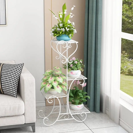 Elegant Curved Metal Base Floor Plant Stands Black Image - 2