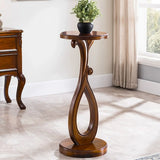 Elegant Curved Pedestal Cherry Wood Round Plant Stand Image - 10