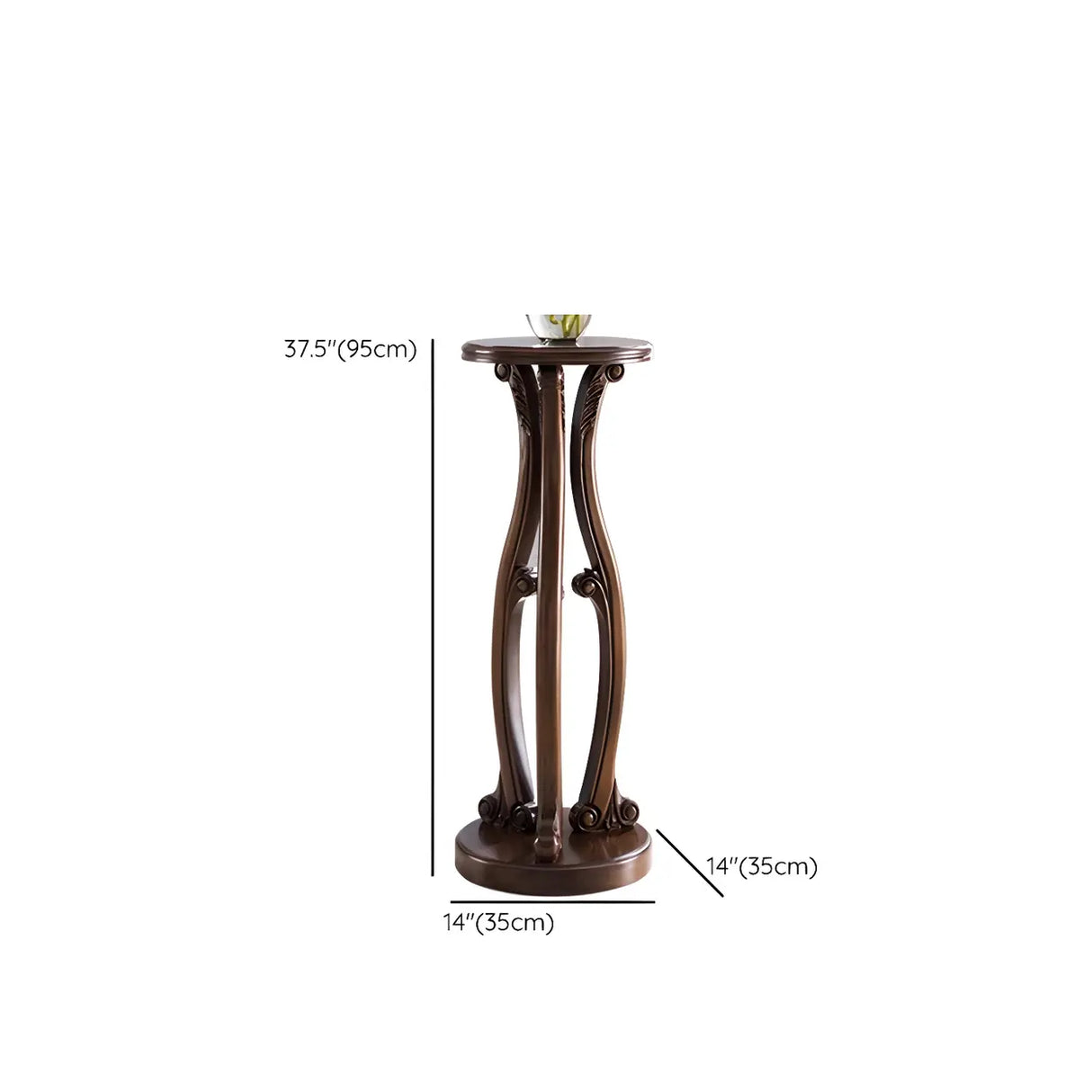 Elegant Curved Pedestal Cherry Wood Round Plant Stand Image - 26