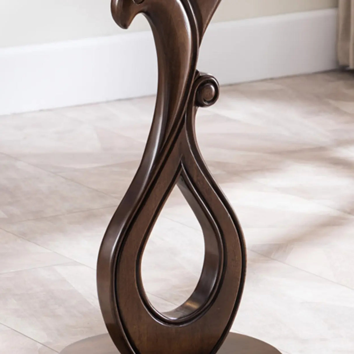 Elegant Curved Pedestal Cherry Wood Round Plant Stand Image - 14