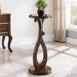 Elegant Curved Pedestal Cherry Wood Round Plant Stand Image - 15