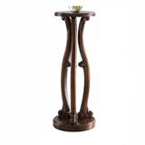 Elegant Curved Pedestal Cherry Wood Round Plant Stand Image - 17