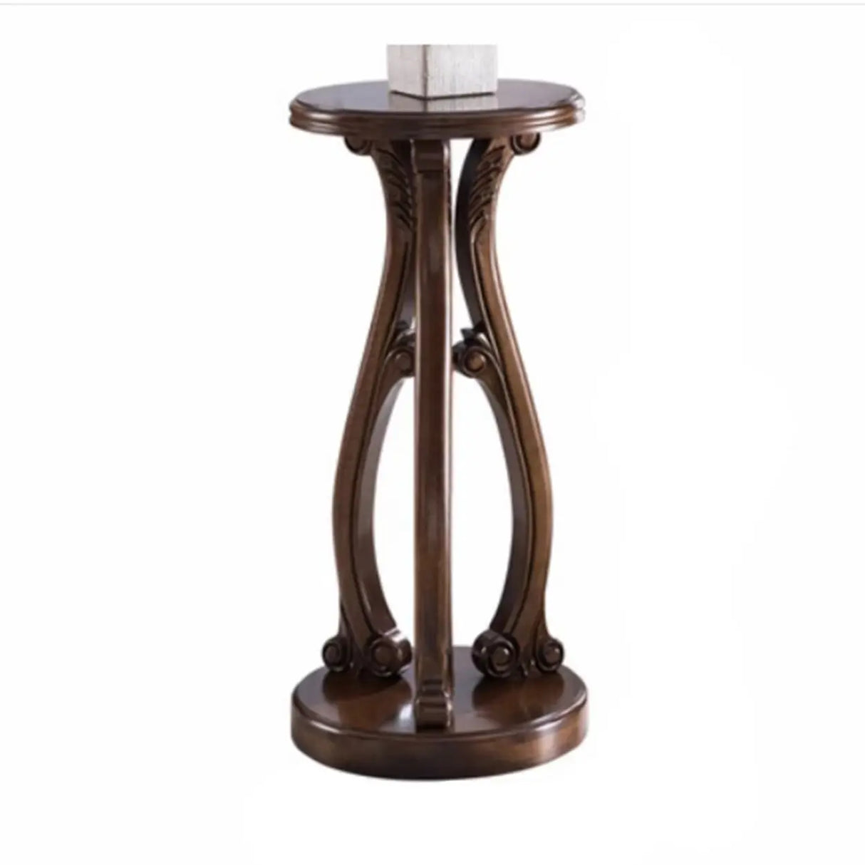 Elegant Curved Pedestal Cherry Wood Round Plant Stand Image - 19