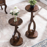 Elegant Curved Pedestal Cherry Wood Round Plant Stand Image - 20