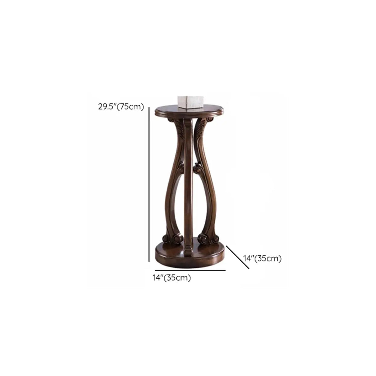 Elegant Curved Pedestal Cherry Wood Round Plant Stand Image - 23