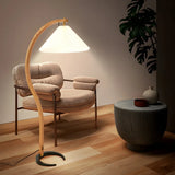 Elegant Curved Wooden Floor Lamp with Pleated Shade Image - 11