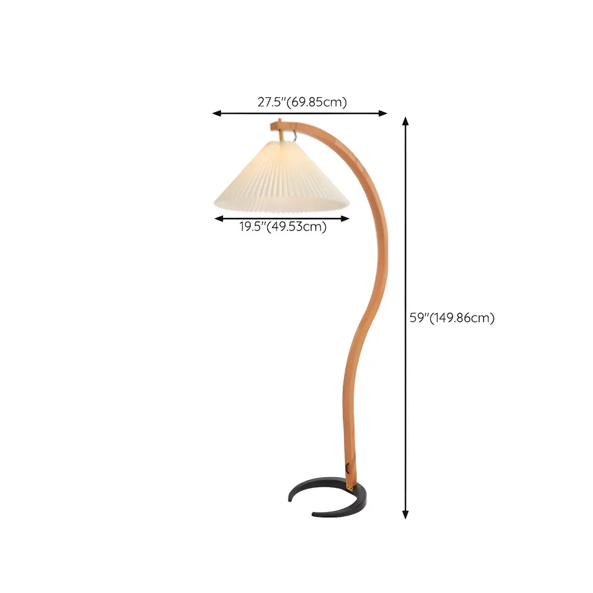 Elegant Curved Wooden Floor Lamp with Pleated Shade 