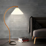 Elegant Curved Wooden Floor Lamp with Pleated Shade Image - 3