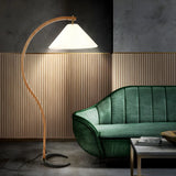 Elegant Curved Wooden Floor Lamp with Pleated Shade Image - 5