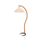 Elegant Curved Wooden Floor Lamp with Pleated Shade Image - 6