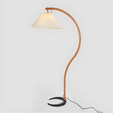 Elegant Curved Wooden Floor Lamp with Pleated Shade Image - 7