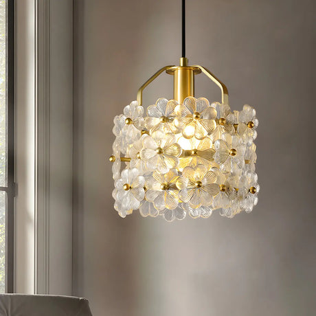 Elegant Cylinder Flower Clear Glass Pendant Light Image - 1