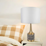 Elegant Cylindrical Drum Antiqued Gold Marble Table Lamp Image - 1