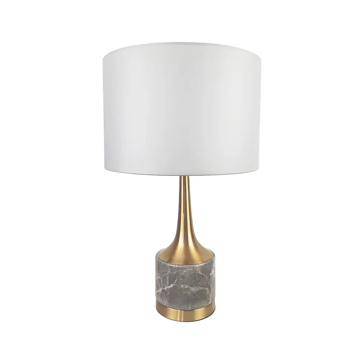 Elegant Cylindrical Drum Antiqued Gold Marble Table Lamp Image - 4