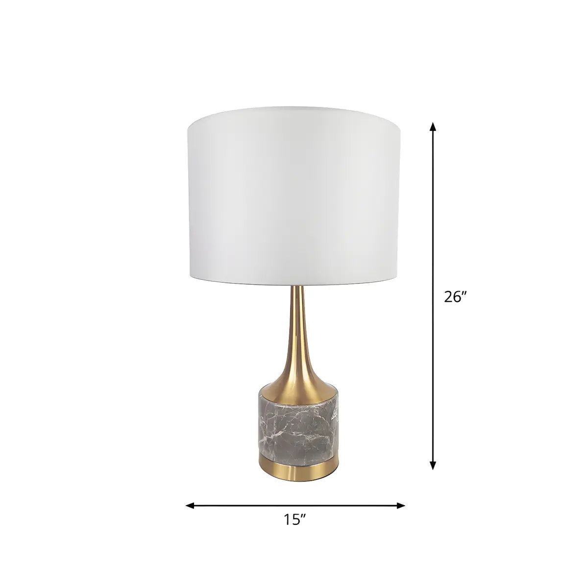 Elegant Cylindrical Drum Antiqued Gold Marble Table Lamp 