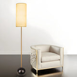 Elegant Cylindrical Shade Round Base Gold Floor Lamp Image - 11