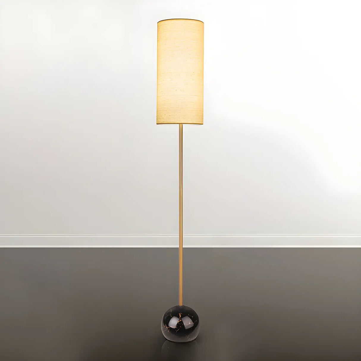 Elegant Cylindrical Shade Round Base Gold Floor Lamp Image - 2