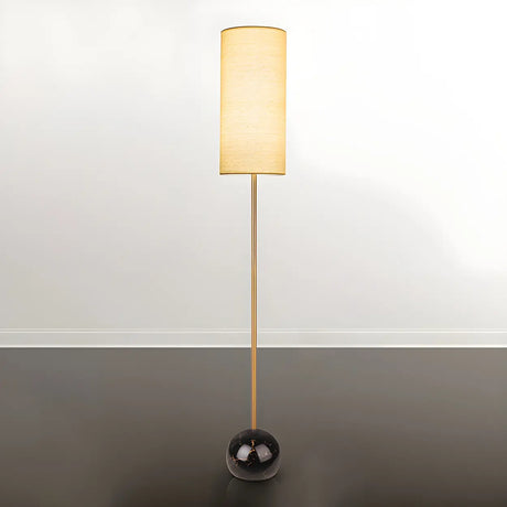 Elegant Cylindrical Shade Round Base Gold Floor Lamp Image - 2