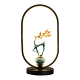 Elegant Deer Statue Oval Frame LED Metal Table Lamp Image - 10