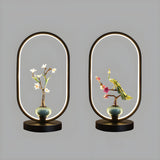 Elegant Deer Statue Oval Frame LED Metal Table Lamp Image - 15