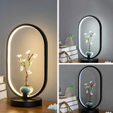 Elegant Deer Statue Oval Frame LED Metal Table Lamp Image - 16