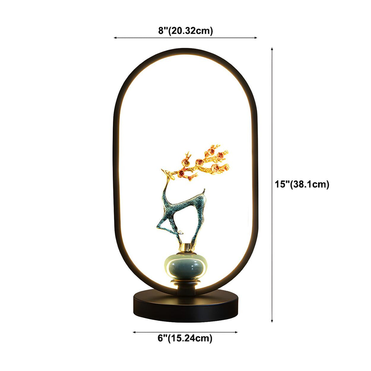 Elegant Deer Statue Oval Frame LED Metal Table Lamp 