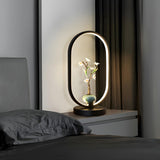 Elegant Deer Statue Oval Frame LED Metal Table Lamp Image - 7