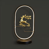 Elegant Deer Statue Oval Frame LED Metal Table Lamp Image - 8