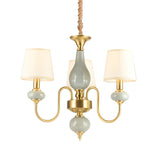 Elegant Dining Room Brass Ceramic Round Drum Chandelier Image - 1