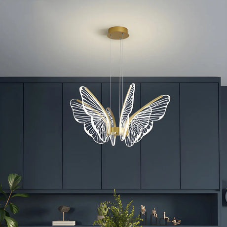 Elegant Dining Room Butterfly Pendant Light Gold Chandelier Image - 1