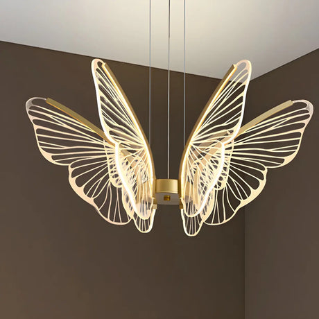 Elegant Dining Room Butterfly Pendant Light Gold Chandelier Image - 2