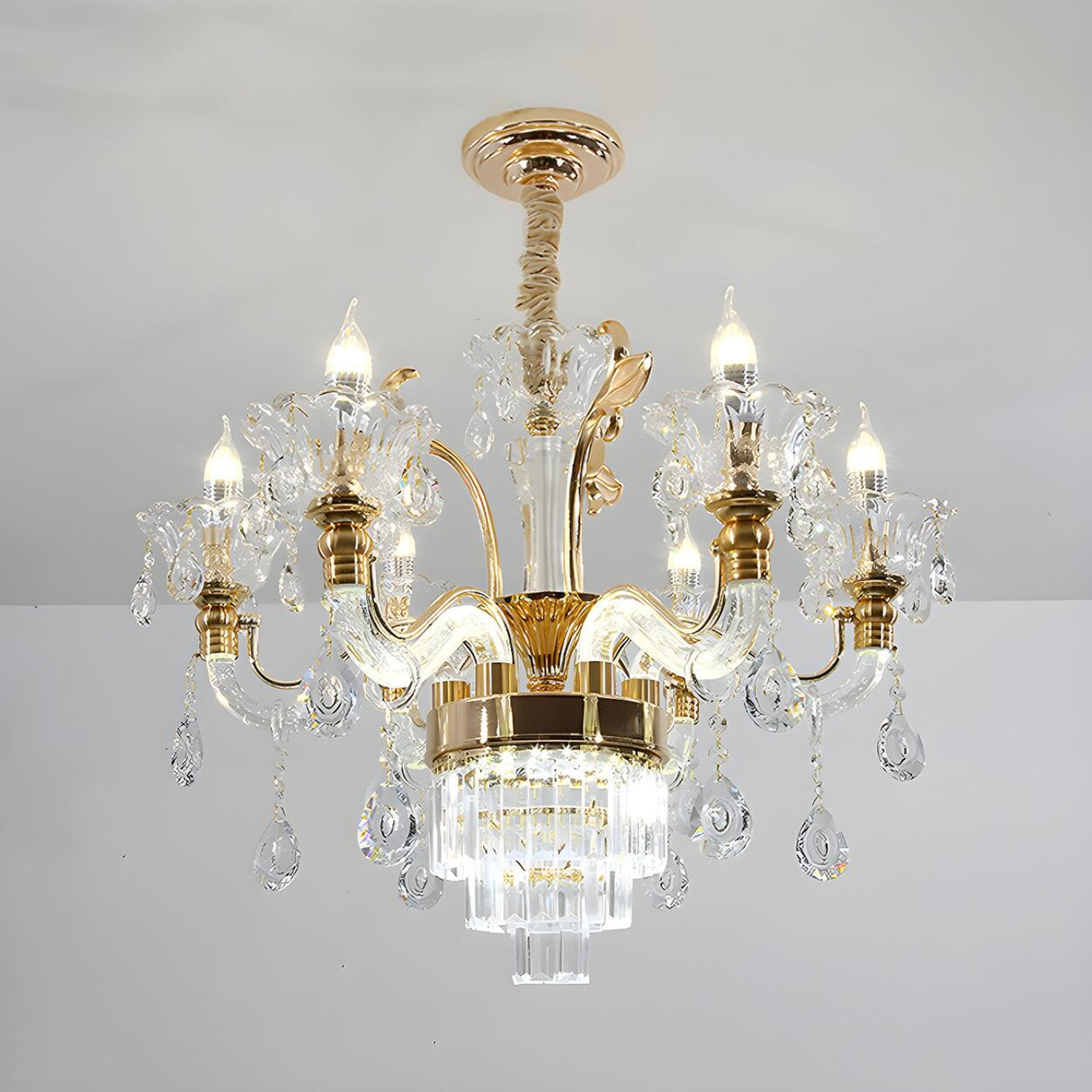 Elegant Dining Room Clear Candelabra Crystal Chandelier Image - 3