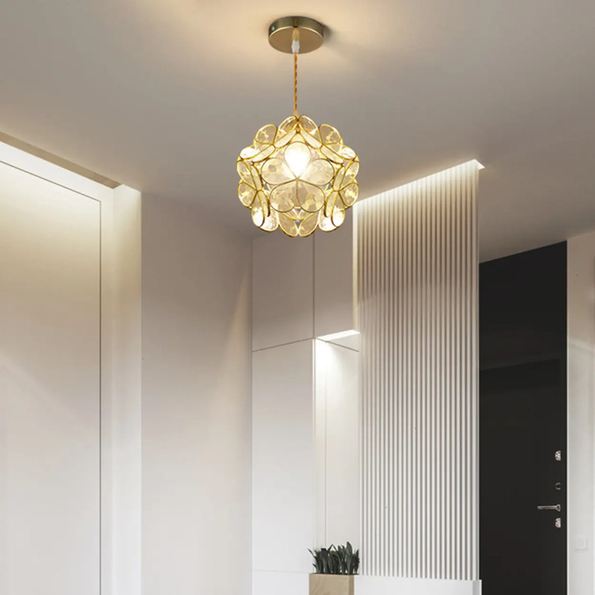 Elegant Dining Room Flower Globe White Glass Pendant Light Image - 1