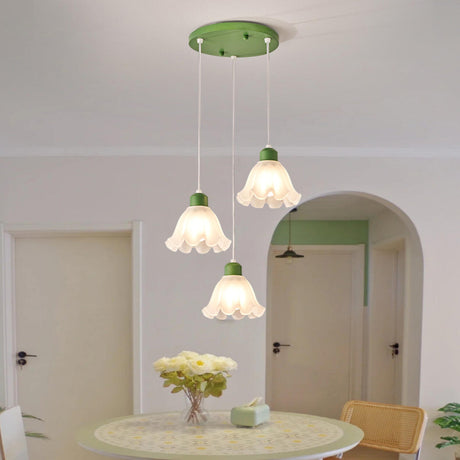 Elegant Dining Room Green and White Flower Pendant Light Image - 1