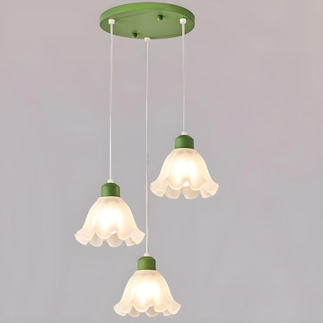 Elegant Dining Room Green and White Flower Pendant Light Image - 2