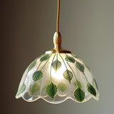 Elegant Dining Room Green Leaf Glass Dome Pendant Light Image - 3