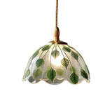 Elegant Dining Room Green Leaf Glass Dome Pendant Light Image - 5