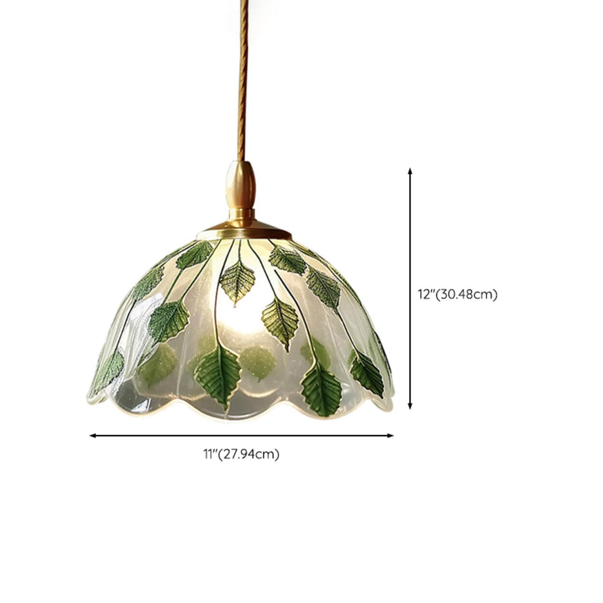 Elegant Dining Room Green Leaf Glass Dome Pendant Light 