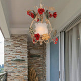 Elegant Dining Room Red Mini Floral Metal Pendant Light Image - 4