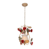 Elegant Dining Room Red Mini Floral Metal Pendant Light Image - 5