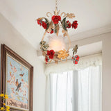 Elegant Dining Room Red Mini Floral Metal Pendant Light Image - 9