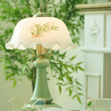 Elegant Dome Flower Shade Cone Base Green Table Lamp Image - 1