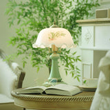 Elegant Dome Flower Shade Cone Base Green Table Lamp Image - 11