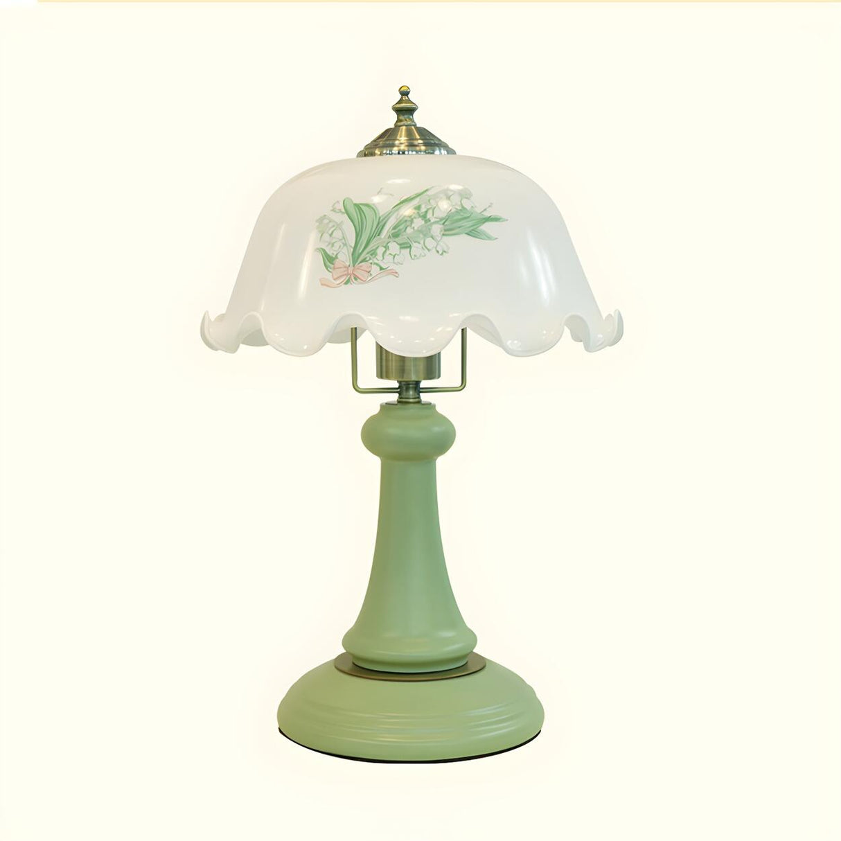 Elegant Dome Flower Shade Cone Base Green Table Lamp Image - 2