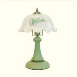 Elegant Dome Flower Shade Cone Base Green Table Lamp Image - 2