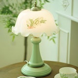 Elegant Dome Flower Shade Cone Base Green Table Lamp Image - 3