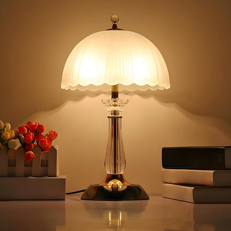 Elegant Dome Frosted Glass Shade Crystal Table Lamp Image - 1