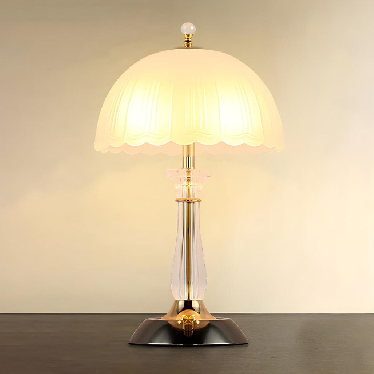 Elegant Dome Frosted Glass Shade Crystal Table Lamp Image - 7